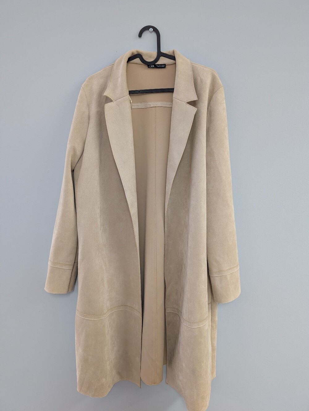 Zara Light Taupe Open-Front Long Coat